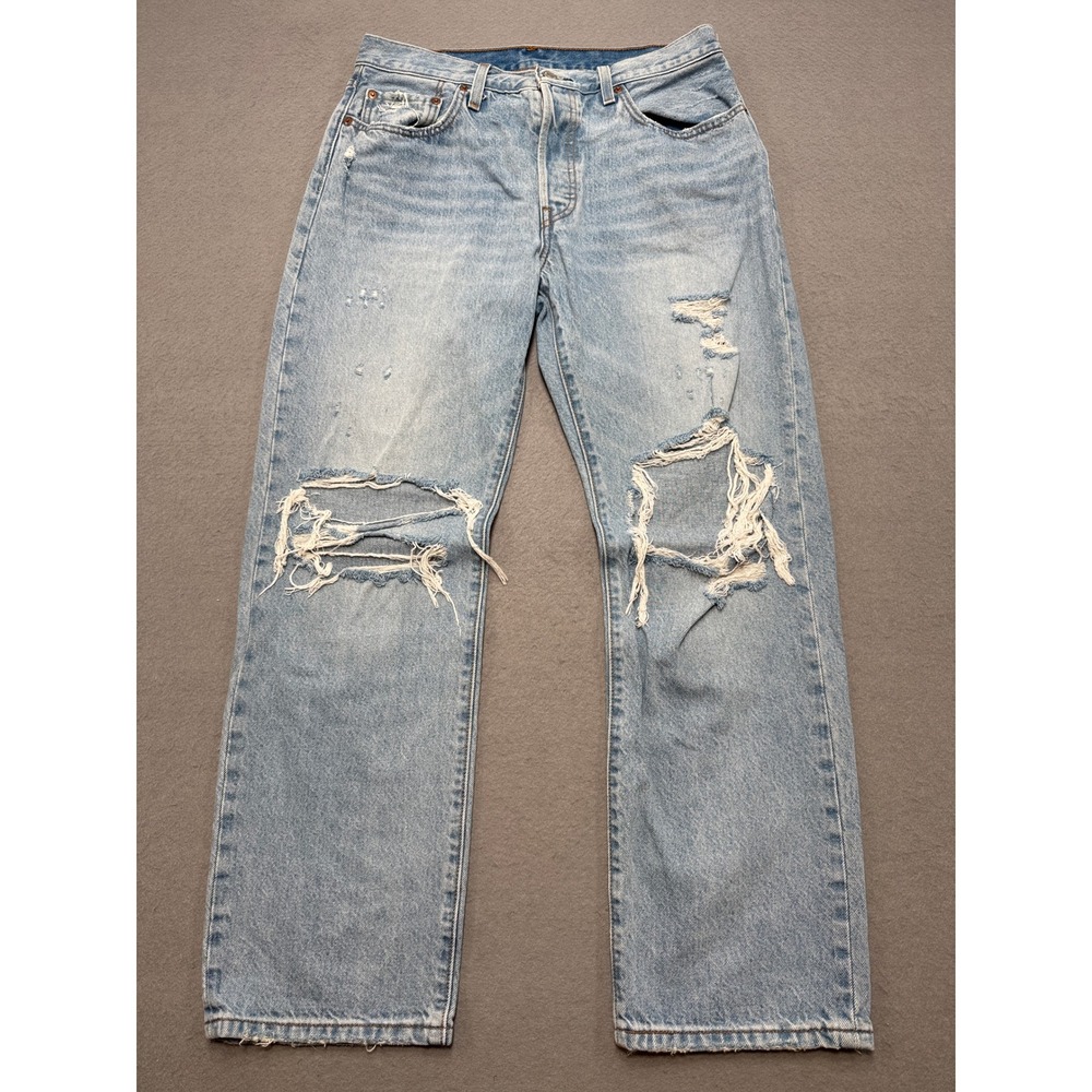 Levi's 501 '90s Jeans Mens 30x30 Blue Light Wash Button Fly High Rise Distressed